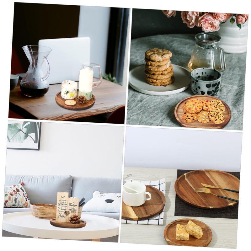 Natural Wooden Serving Tray Round Plate For Food Dessert Party Tea Home Decor - Image 5