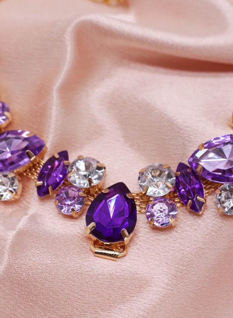 Innoshine Purple Pet Jewelry Necklace Collar with Crystal Gemstone Fashion Diamond Necklace For Cat and small Dogs Adjustable Pet Collar for Wedding and Party - Image 3