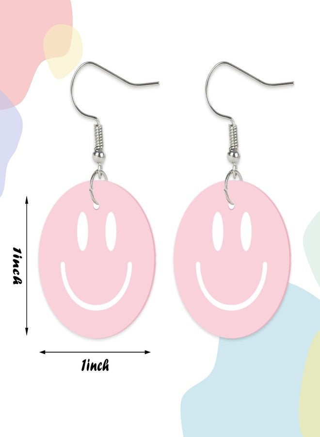 Whaline 5 Pairs Smile Face Acrylic Earrings Pastel Smile Face Dangle Earrings Decorative Drop Earrings for Women Jewelry Party Accessories Supplies - Image 2
