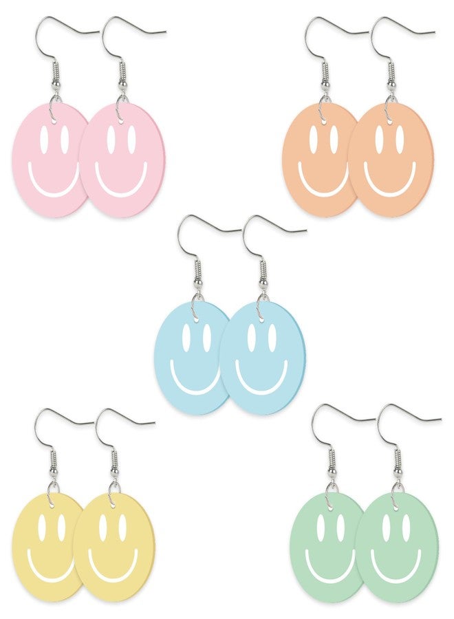 Whaline 5 Pairs Smile Face Acrylic Earrings Pastel Smile Face Dangle Earrings Decorative Drop Earrings for Women Jewelry Party Accessories Supplies - Image 1
