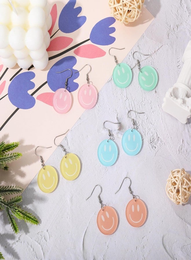 Whaline 5 Pairs Smile Face Acrylic Earrings Pastel Smile Face Dangle Earrings Decorative Drop Earrings for Women Jewelry Party Accessories Supplies - Image 3