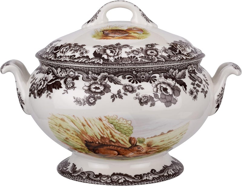 Spode Woodland Soup Tureen with Rabbit Quail and Pintail Motifs  425 qt Covered Soup Tureen  Made from Fine Earthenware  Microwave and Dishwasher Safe - Image 1