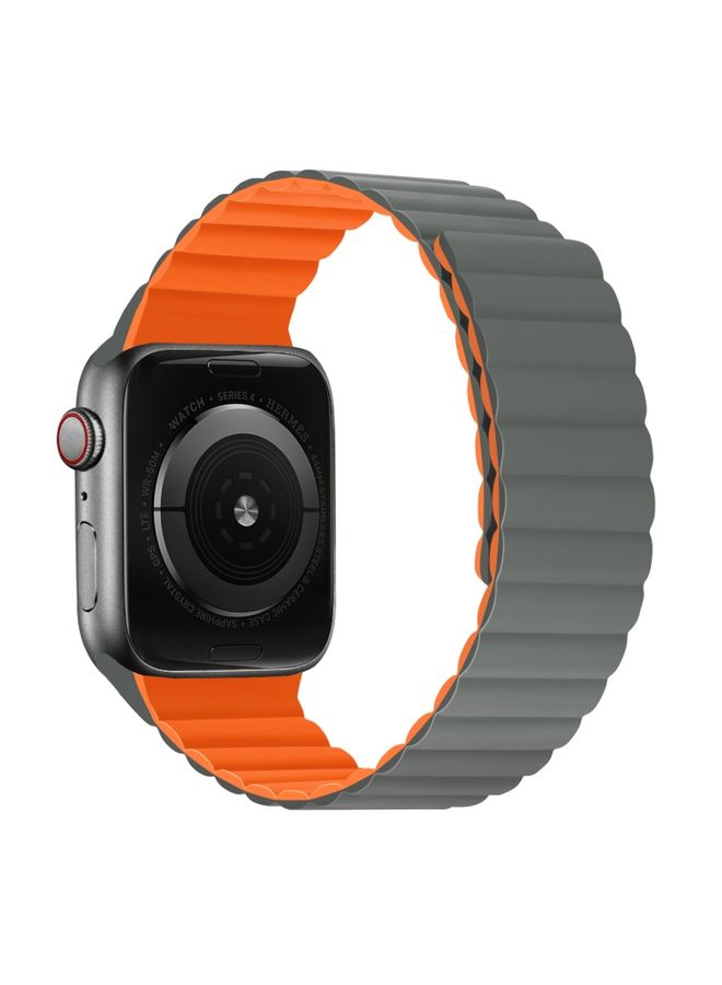 Replacement Strap Silicone Magnetic Integrated Short Strap Watch Band For Apple Watch Series 8&7 45mm / SE 2&6&SE&5&4 44mm / 3&2&1 42mm Grey Orange