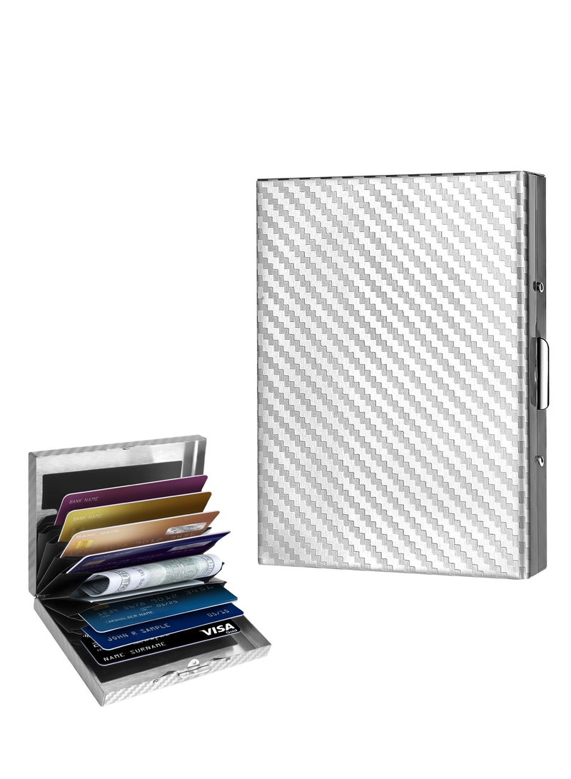 T NEWFUN Textured Stainless Steel RFID Card Holder – Anti-Slip Etched Metal Credit Card Case– Slim Wallet for Men & Women (Silver)  - Image 1