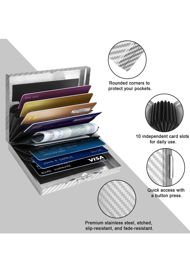 T NEWFUN Textured Stainless Steel RFID Card Holder – Anti-Slip Etched Metal Credit Card Case– Slim Wallet for Men & Women (Silver)  - Image 5