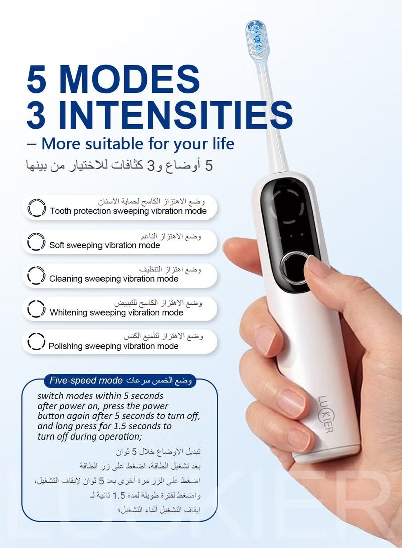 LuoGe Electric Toothbrush for Adults with 5 Modes, 3 Intensity Levels, and 4 Brush Heads - Image 4