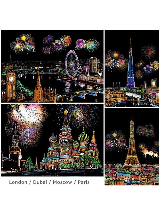 AP ARTSPER Artsper Scratch Art Kids & Adults, Rainbow Engraving Painting Landscape Scratchboard(A4) Crafts Set: 8 Sheets 4 Tools - Fireworks, Big Ben, Cristo Redentor, Ferris Wheel(Landmark Building)  - Image 4