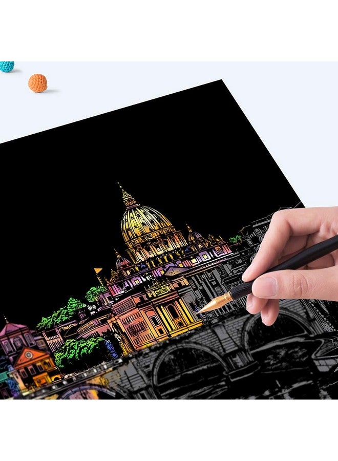 AP ARTSPER Artsper Scratch Art Kids & Adults, Rainbow Engraving Painting Landscape Scratchboard(A4) Crafts Set: 8 Sheets 4 Tools - Fireworks, Big Ben, Cristo Redentor, Ferris Wheel(Landmark Building)  - Image 5