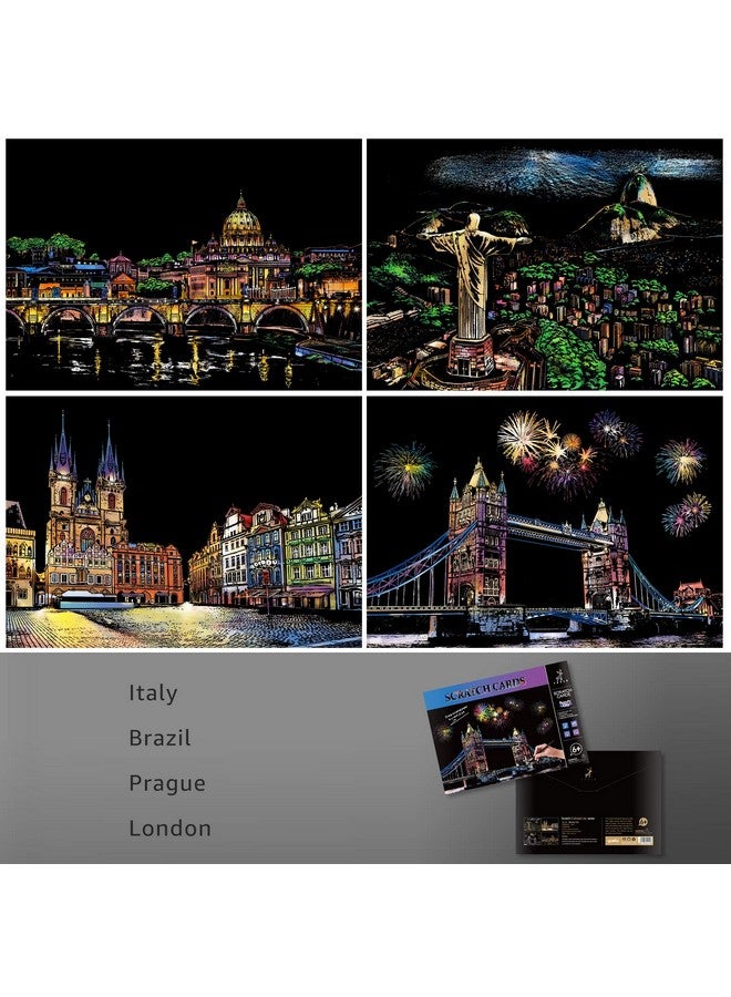 AP ARTSPER Artsper Scratch Art Kids & Adults, Rainbow Engraving Painting Landscape Scratchboard(A4) Crafts Set: 8 Sheets 4 Tools - Fireworks, Big Ben, Cristo Redentor, Ferris Wheel(Landmark Building)  - Image 3