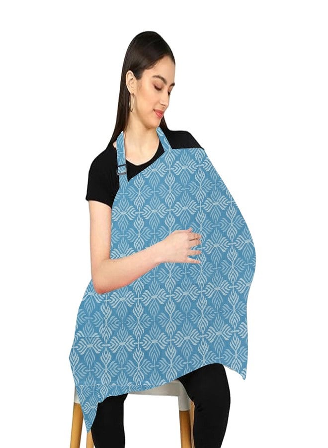 ZIKKU 100% Cotton Nursing Cover for Breastfeeding, Soft & Breathable Feeding Apron/Scarf for Mom with Mobile Pocket Lightweight & Comfortable Feeding Cover for Nursing Mother (Floral Light Blue Color) - Image 1