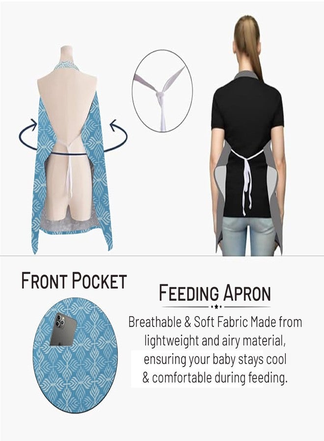 ZIKKU 100% Cotton Nursing Cover for Breastfeeding, Soft & Breathable Feeding Apron/Scarf for Mom with Mobile Pocket Lightweight & Comfortable Feeding Cover for Nursing Mother (Floral Light Blue Color) - Image 5