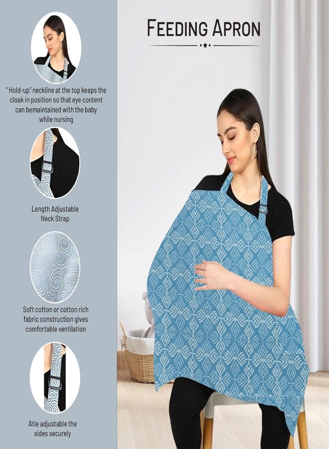 ZIKKU 100% Cotton Nursing Cover for Breastfeeding, Soft & Breathable Feeding Apron/Scarf for Mom with Mobile Pocket Lightweight & Comfortable Feeding Cover for Nursing Mother (Floral Light Blue Color) - Image 3