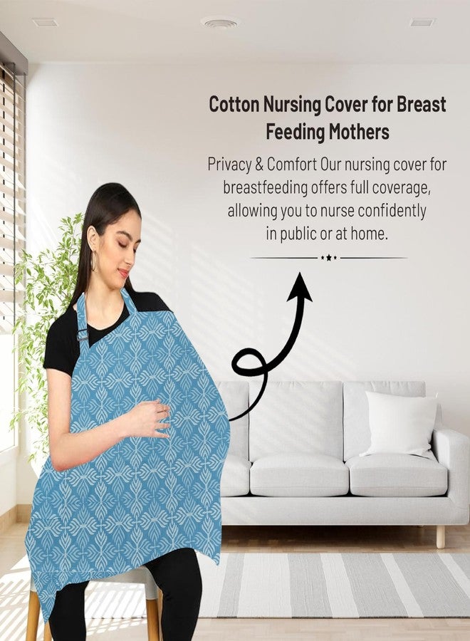 ZIKKU 100% Cotton Nursing Cover for Breastfeeding, Soft & Breathable Feeding Apron/Scarf for Mom with Mobile Pocket Lightweight & Comfortable Feeding Cover for Nursing Mother (Floral Light Blue Color) - Image 2