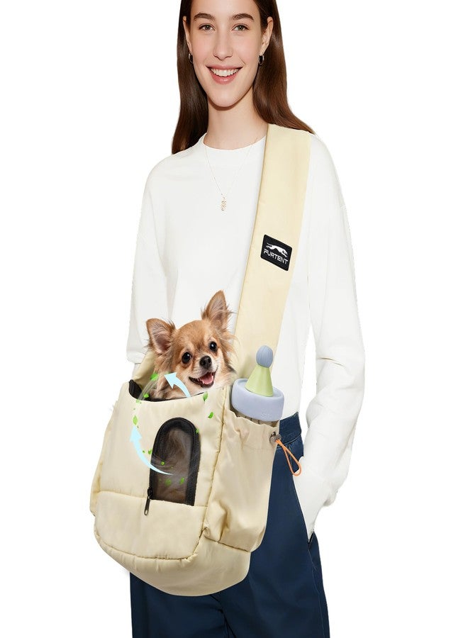 Dog Sling Carrier for Small Pets, Cat Sling for Kitten and Puppy up to 7 lbs, Breathable Cat Pouch Pet Purse with Soft Mat, Hands-Free Pet Carrier with Safety Harness and Pockets for Travel, Yellow