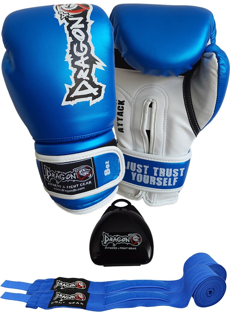 Dragon Attack 5 Boxing Gloves Set Boxing Gloves Bandage and Mouthguard Set of 3  - Image 1