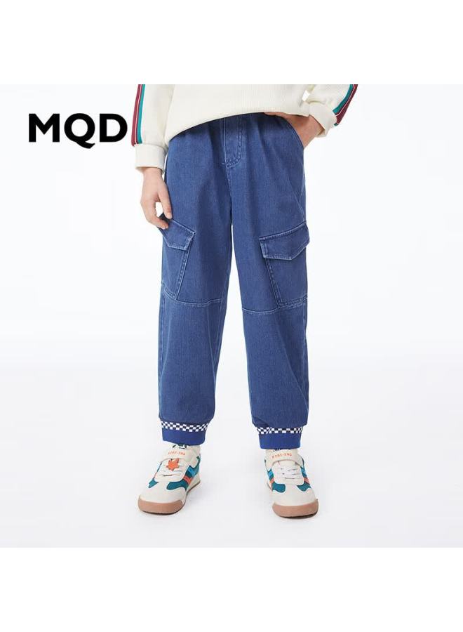 Mqd Boys' Kids Ultra-soft College Style Knit Denim Jogger Pants Autumn Mid Denim Blue 140 - Image 1