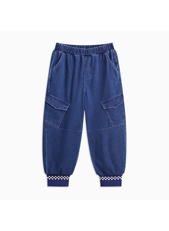 Mqd Boys' Kids Ultra-soft College Style Knit Denim Jogger Pants Autumn Mid Denim Blue 140 - Image 3