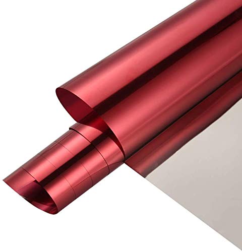 Reflective Window Privacy Film Adhesive One Way Mirror Window Tint Heat Control Anti UV Day Time Privacy Protection Glass Film for Home and Office 60Inch x 177Inch Red Silver