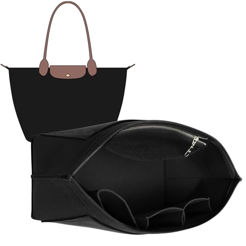 Doxo Purse Organizer Insert Compatible with Longchamp Le Pliage M Handbags,Shoulder Bag L,Custom Fit Size,with Cup Holder(Large,Black) - Image 1