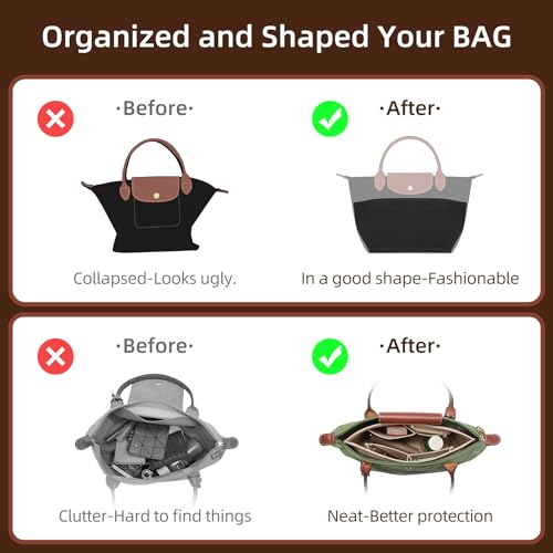 Doxo Purse Organizer Insert Compatible with Longchamp Le Pliage M Handbags,Shoulder Bag L,Custom Fit Size,with Cup Holder(Large,Black) - Image 5