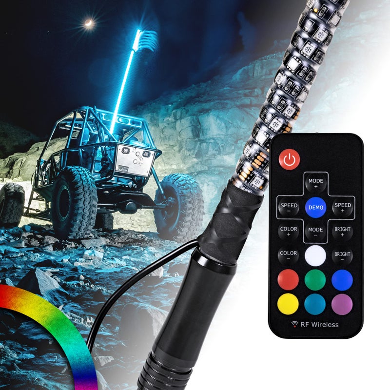 ONLINE LED STORE True Mods 2ft Spiral RGB LED Whip Light for UTV ATV RF Wireless Remote USA Flag Waterproof LED Lighted Whip CB Antenna Pole Stick for RZR CanAm Polaris SxS 4x4 Quad Dune Buggy 4 Wheeler Accessories - Image 2