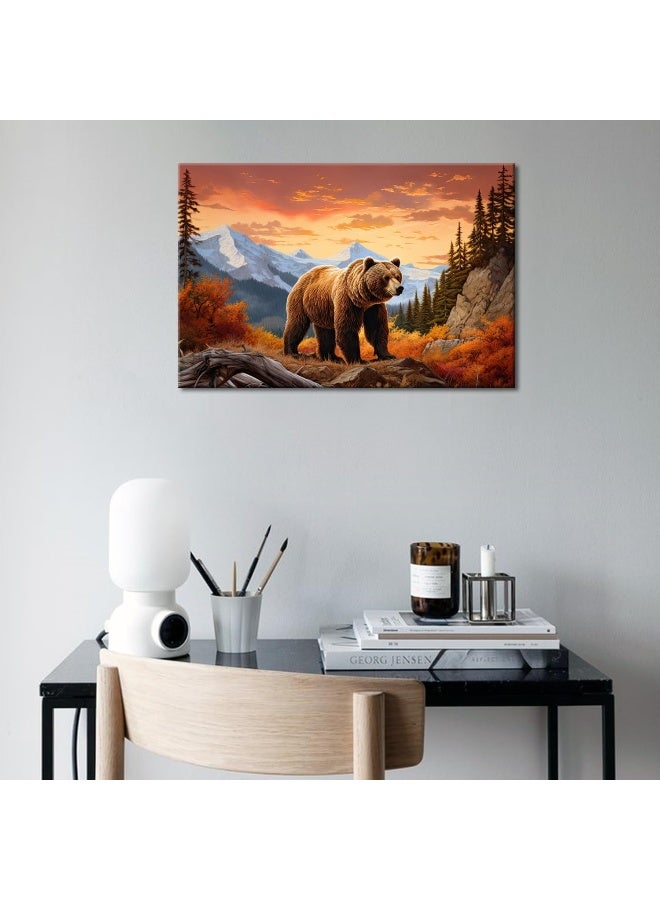 GLOKAKA Abstract Animal Wall Art Brown Bear in the Mountain Giclee Art Print Poster Picture Forest Rocky Mountain Artwork for Office Home Living Room Wall Decoration - Image 3