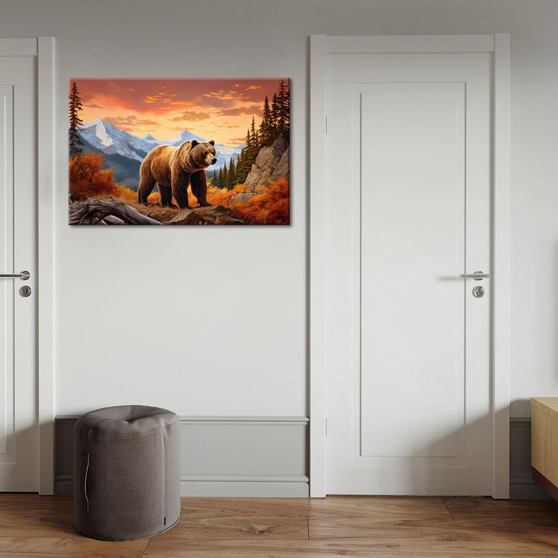 GLOKAKA Abstract Animal Wall Art Brown Bear in the Mountain Giclee Art Print Poster Picture Forest Rocky Mountain Artwork for Office Home Living Room Wall Decoration - Image 4