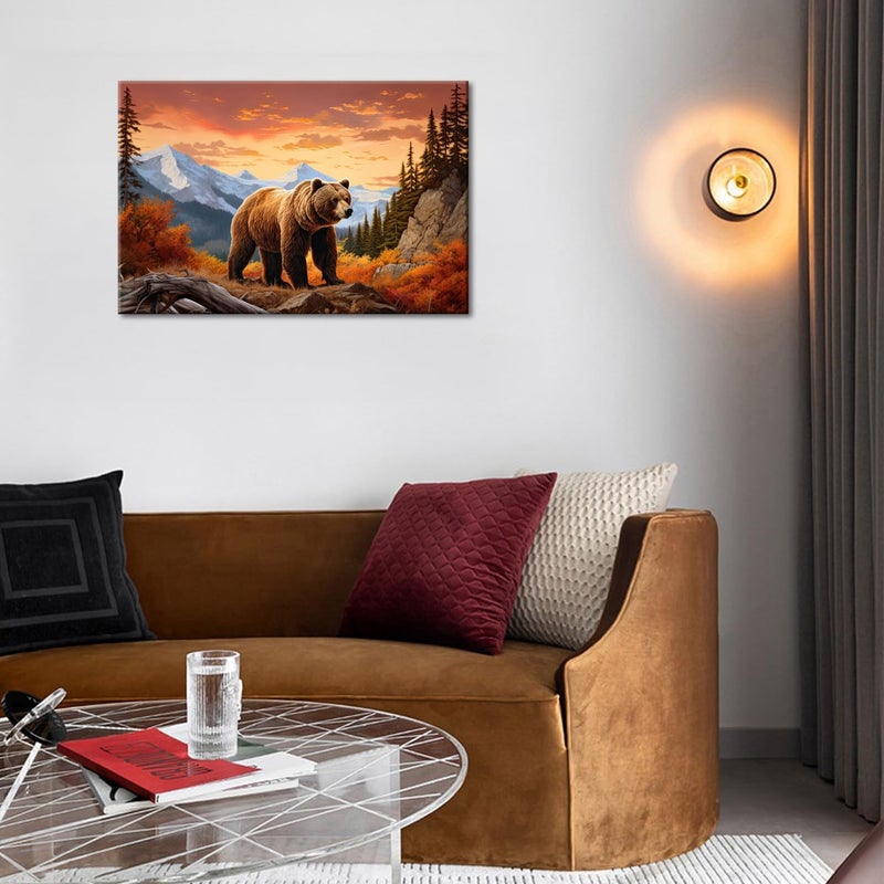 GLOKAKA Abstract Animal Wall Art Brown Bear in the Mountain Giclee Art Print Poster Picture Forest Rocky Mountain Artwork for Office Home Living Room Wall Decoration - Image 5