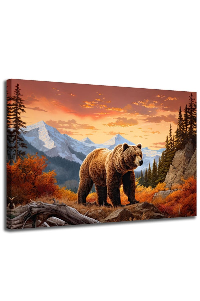 GLOKAKA Abstract Animal Wall Art Brown Bear in the Mountain Giclee Art Print Poster Picture Forest Rocky Mountain Artwork for Office Home Living Room Wall Decoration - Image 1