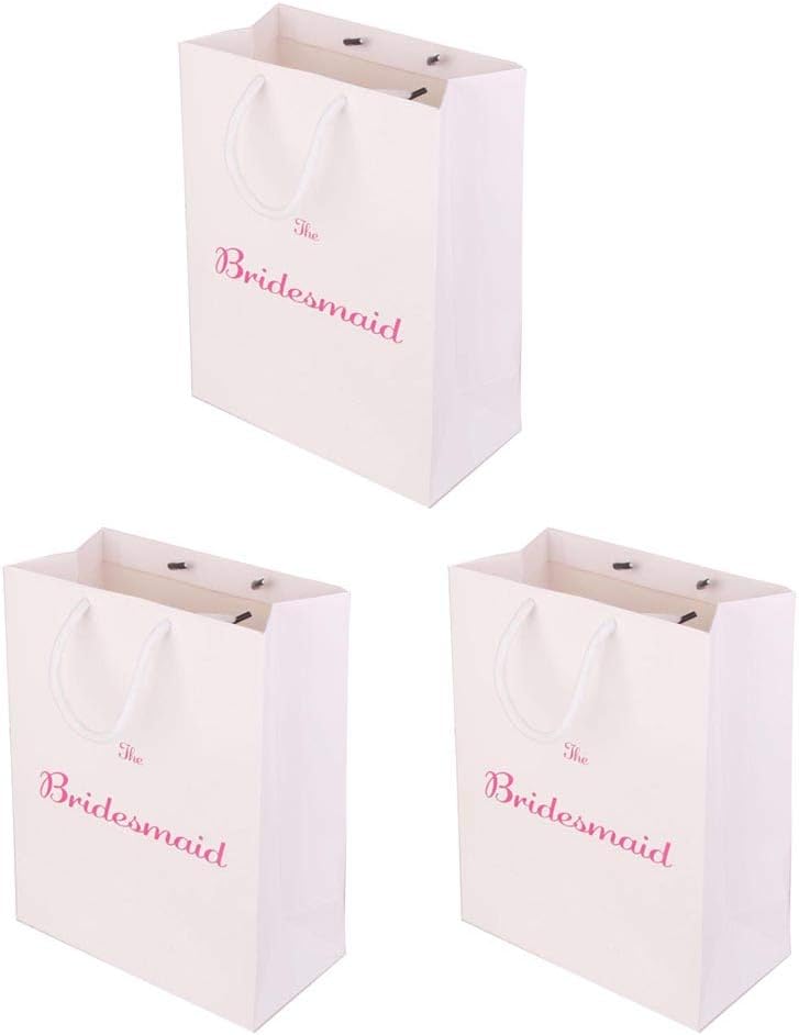 klarako Pieces of 3 The Bridesmaid White Large Simple Wedding Party Favors Paper Gift Bag Handle - Image 2