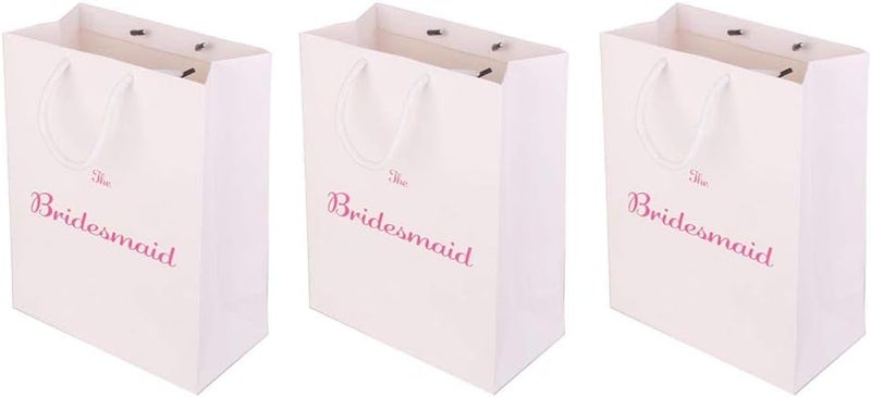 klarako Pieces of 3 The Bridesmaid White Large Simple Wedding Party Favors Paper Gift Bag Handle - Image 1