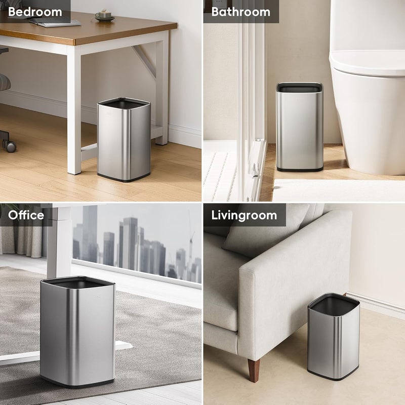 EKO 2-Pack Stainless Steel Open Top Trash Can with Removable Inner Basket, Square Small Garbage Can, 1.8 + 3.2 Gallon Wastebasket Combo, Trashcan for Kitchen, Bathroom, Office, Home - Image 3