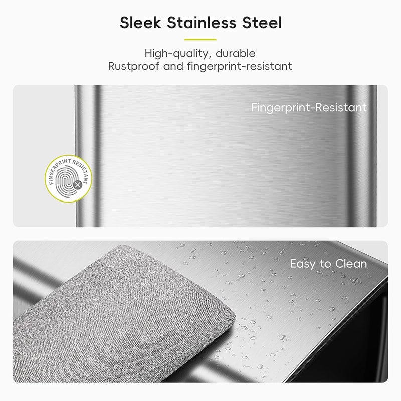 EKO 2-Pack Stainless Steel Open Top Trash Can with Removable Inner Basket, Square Small Garbage Can, 1.8 + 3.2 Gallon Wastebasket Combo, Trashcan for Kitchen, Bathroom, Office, Home - Image 4