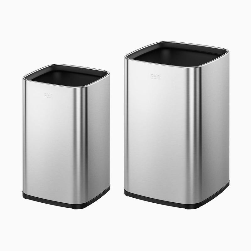 EKO 2-Pack Stainless Steel Open Top Trash Can with Removable Inner Basket, Square Small Garbage Can, 1.8 + 3.2 Gallon Wastebasket Combo, Trashcan for Kitchen, Bathroom, Office, Home - Image 1