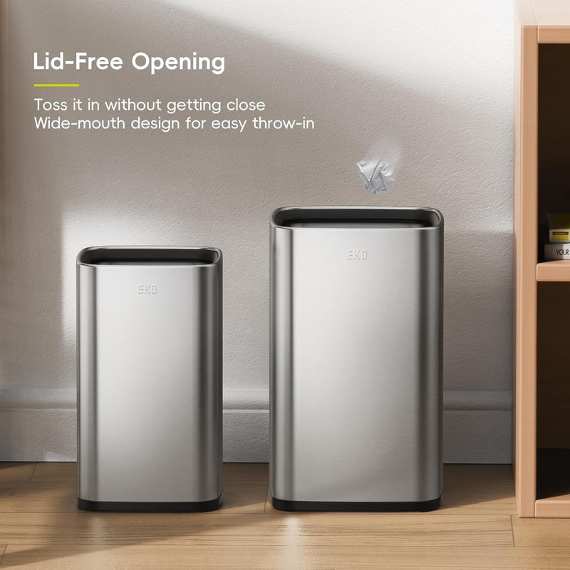 EKO 2-Pack Stainless Steel Open Top Trash Can with Removable Inner Basket, Square Small Garbage Can, 1.8 + 3.2 Gallon Wastebasket Combo, Trashcan for Kitchen, Bathroom, Office, Home - Image 5
