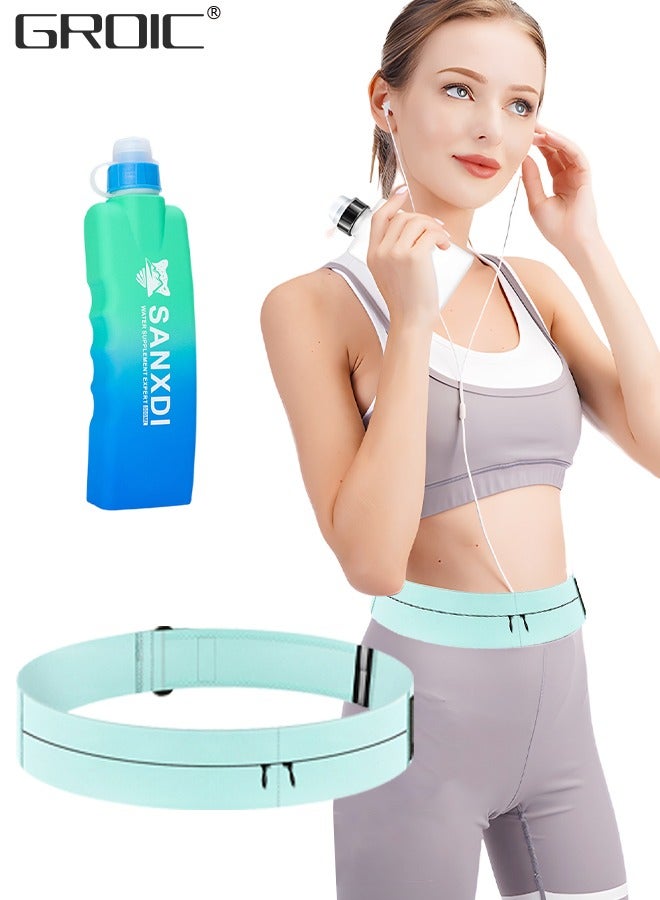 GROIC Running Belt with Water Bottle, Slim Sport Workout Pack,Pocket Expandable Zipper Runners Waist Band Pack, Sweat and Waterproof Adjustable Elastic Phone Bag - Image 1