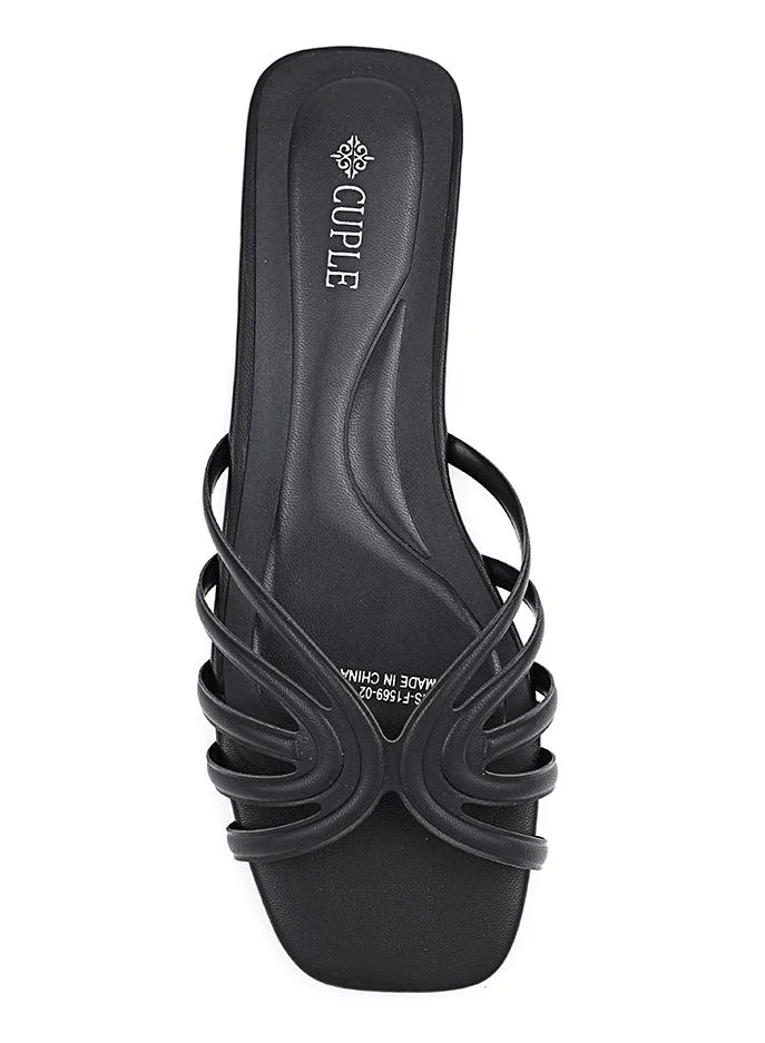 Cuple Black Cuple Embellished Multi Strap Flat Slides for Women | Best Price UAE