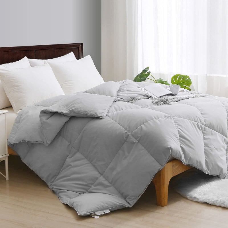 APSMILE King Size Feather Down Fiber Comforter  Ultra Soft All Seasons Grey Organic Cotton Feather Down Fiber Duvet Insert Medium Warm Quilted Bed Comforter with Corner Tabs 106x90 Cloud Grey