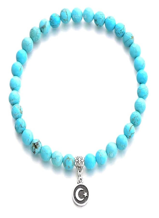 EDMIRIA Islamic Tasbih Prayer Beads Muslim Bracelets 33-Bead 6mm Round Bead Misbaha and Tasbih Bracelet Muslim Rosary Jewelry for Women Men Islam Gifts Eid Gifts (Turquoise) - Image 1