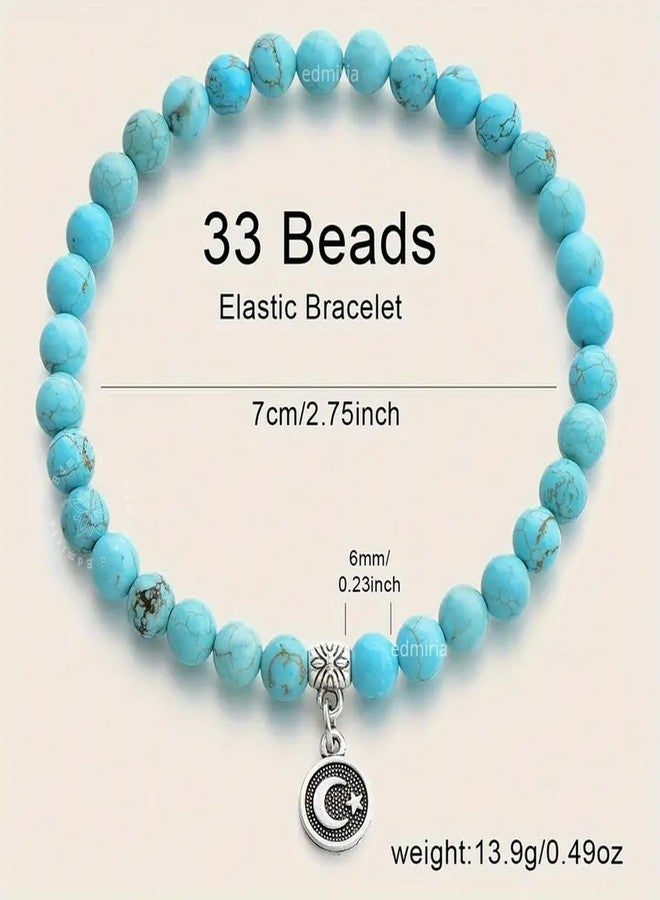 EDMIRIA Islamic Tasbih Prayer Beads Muslim Bracelets 33-Bead 6mm Round Bead Misbaha and Tasbih Bracelet Muslim Rosary Jewelry for Women Men Islam Gifts Eid Gifts (Turquoise) - Image 2