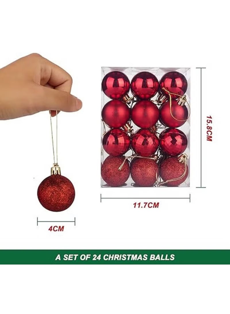 Balls 24 Pcs of Ornaments Plastic Christmas Hanging Balls , 4cm (Red) - Image 2
