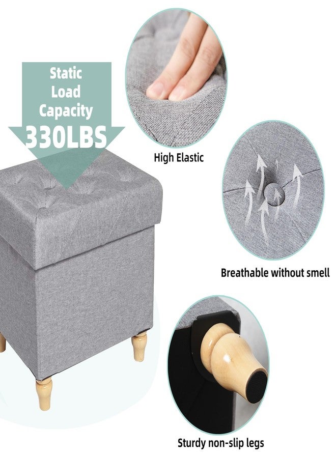 CAROLMADE Folding Storage Ottoman Cube Linen Footstool with Wood Legs Ottoman Footrest for Living Room and Bedroom Brown, Grey 15"x12.6"x15.4” - Image 4