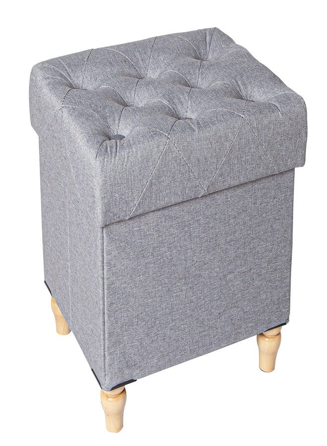 CAROLMADE Folding Storage Ottoman Cube Linen Footstool with Wood Legs Ottoman Footrest for Living Room and Bedroom Brown, Grey 15"x12.6"x15.4” - Image 1
