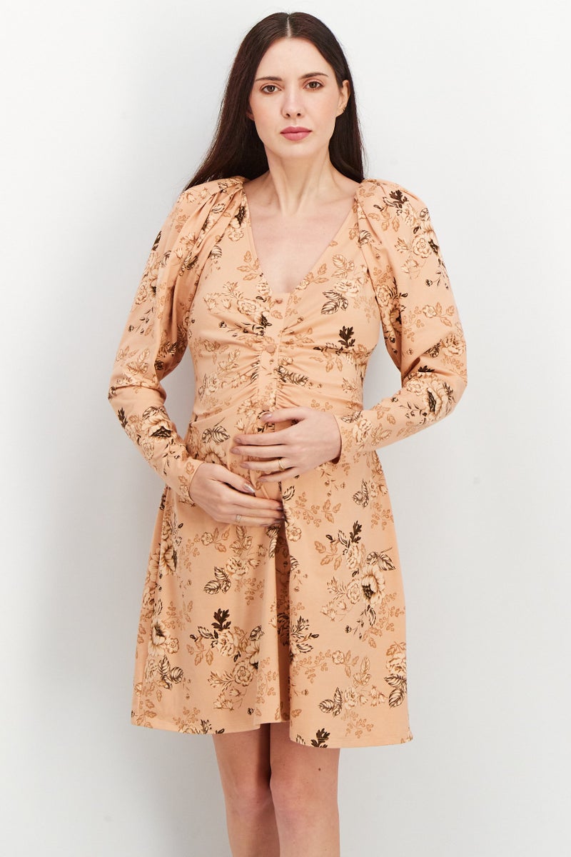 ASOS فستان ميني مطبوع بالكامل للحمل، مزيج بني - Image 1