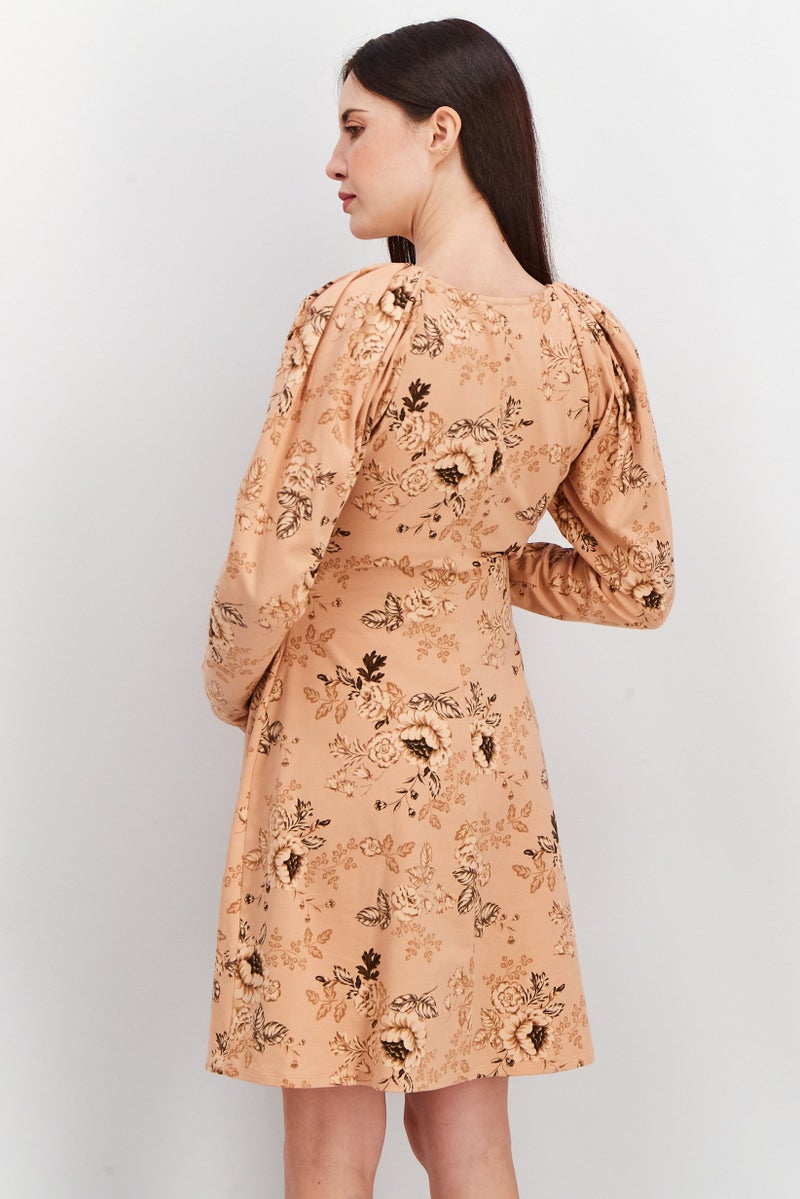 ASOS فستان ميني مطبوع بالكامل للحمل، مزيج بني - Image 4