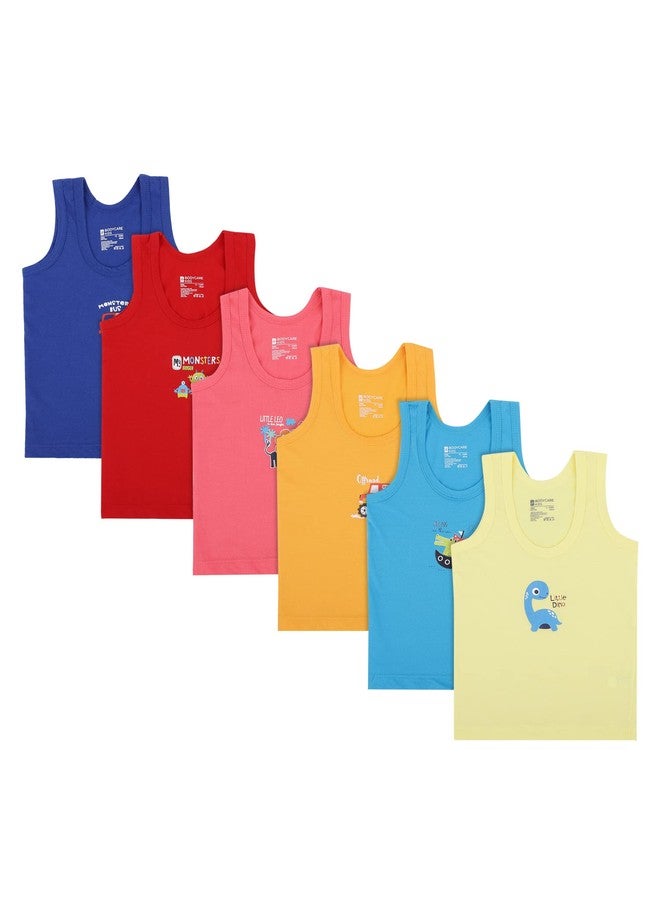 BODYCARE Boys Cotton Regular Fit Vest Round Neck Sleeveless Pack of 6-Assorted 35 - Image 1