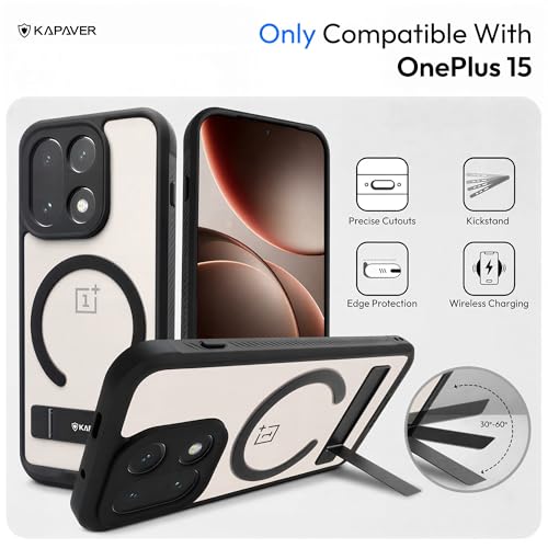KAPAVER Mag-X Sandstone Back Cover Case Compatible with MagSafe, Magnetic Case for OnePlus 15 (Mag-X Kickstand-Black) - Image 2