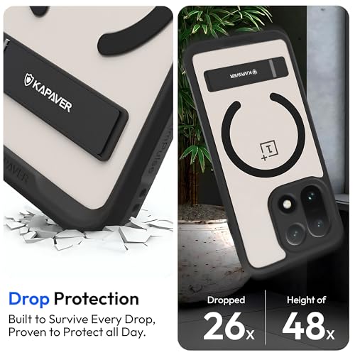 KAPAVER Mag-X Sandstone Back Cover Case Compatible with MagSafe, Magnetic Case for OnePlus 15 (Mag-X Kickstand-Black) - Image 5