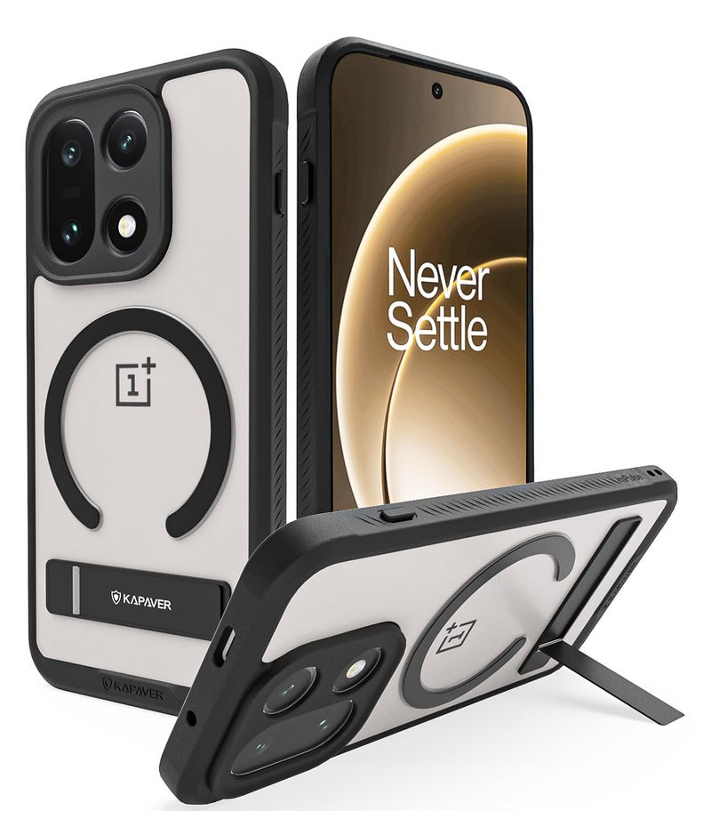 KAPAVER Mag-X Sandstone Back Cover Case Compatible with MagSafe, Magnetic Case for OnePlus 15 (Mag-X Kickstand-Black) - Image 1