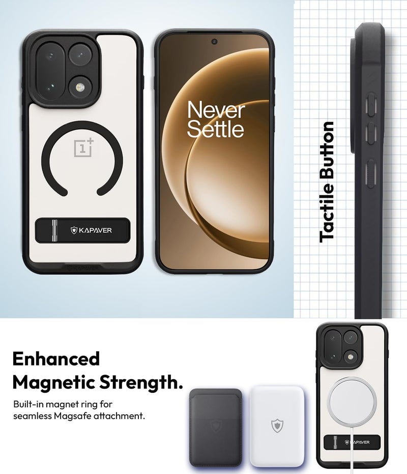 KAPAVER Mag-X Sandstone Back Cover Case Compatible with MagSafe, Magnetic Case for OnePlus 15 (Mag-X Kickstand-Black) - Image 3